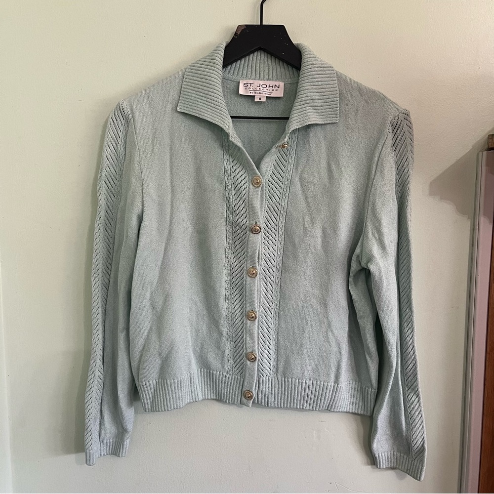 St John’s Collection by Marie Gray Women’s Blue Button Down Sweater Cardigan 8